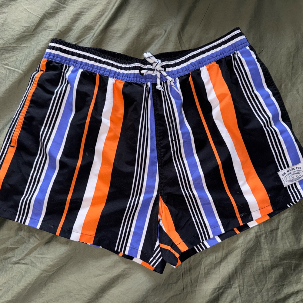 Big Wave Black/Blue/Orange striped swim trunks